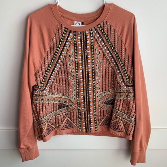 Anthropologie Akemi + Kin Rose Embroidered Sweatshirt - Picture 1 of 6